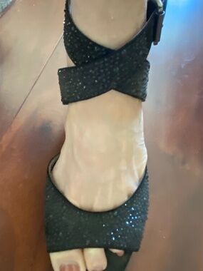 JRener Black Glittery Sandals